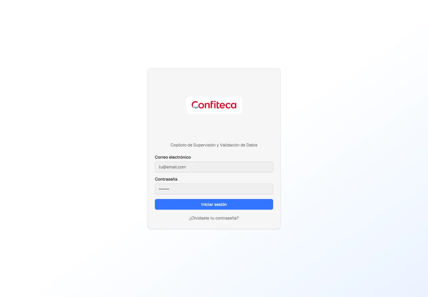Confiteca Copiloto — public website on desktop