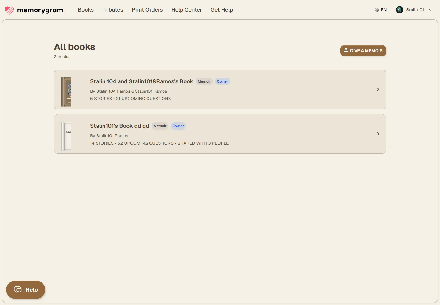 Memorygram — book library dashboard